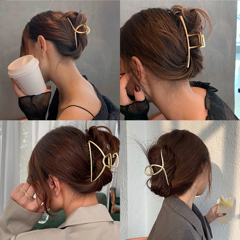 New Women Elegant Hollow Geometric Metal Hair Claw