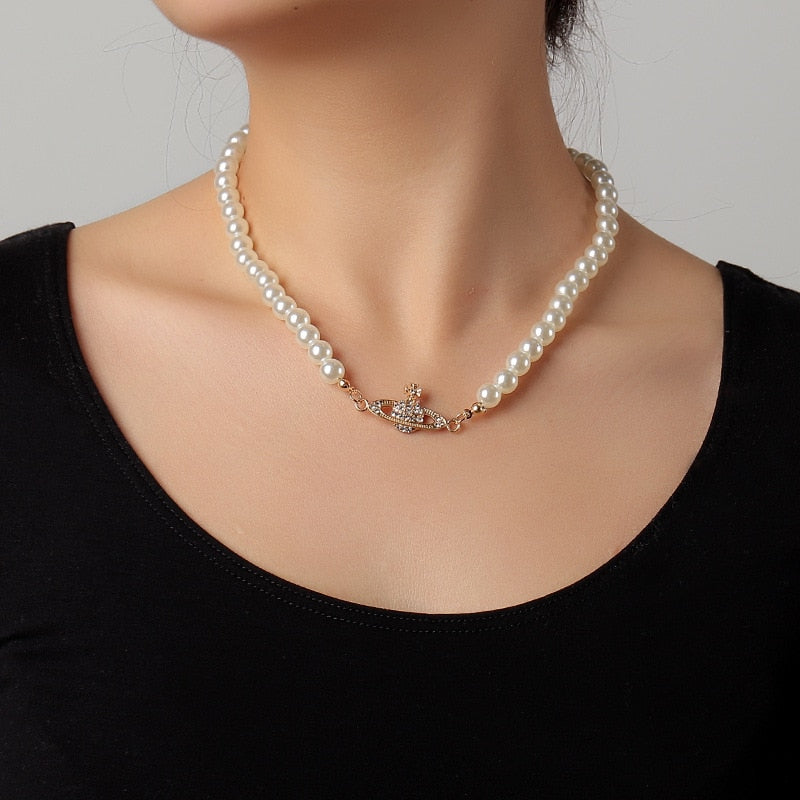 Elegant Big White Imitation Pearl Choker Necklace