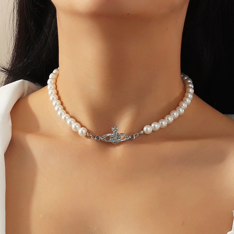 Elegant Big White Imitation Pearl Choker Necklace