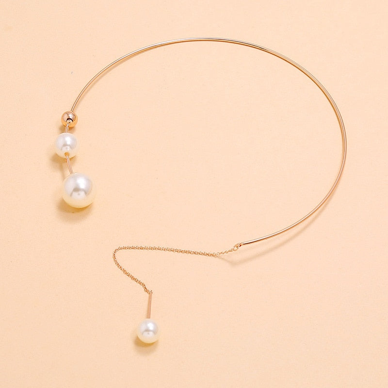 Elegant Big White Imitation Pearl Choker Necklace