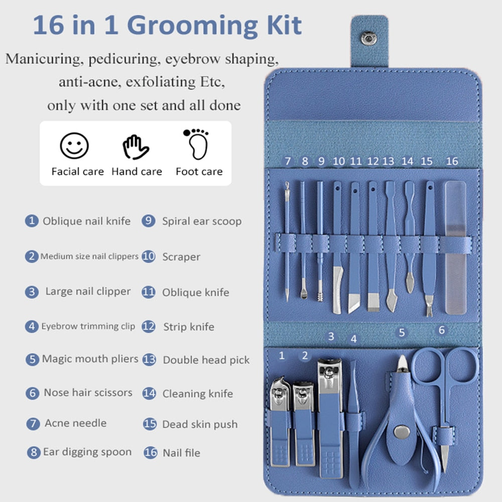 16pcs Manicure Set with Leather Case